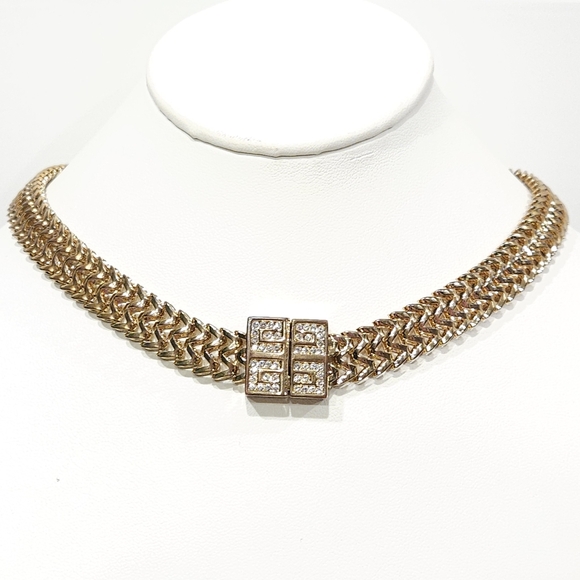 Givenchy Vintage Crystal Logo Gold Chain Choker Necklace - Picture 16 of 16